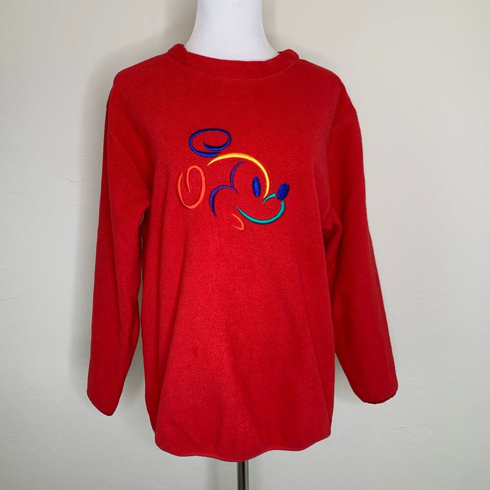 Vintage Walt Disney World Mickey Mouse Red Fleece Pullover Sz Small
